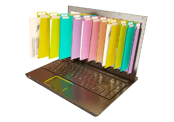 computer with paper folders